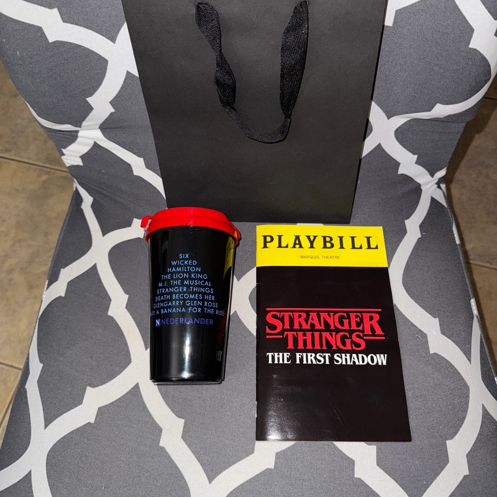 Stranger Things Playbill The First Shadow and Broadway Direct Cup